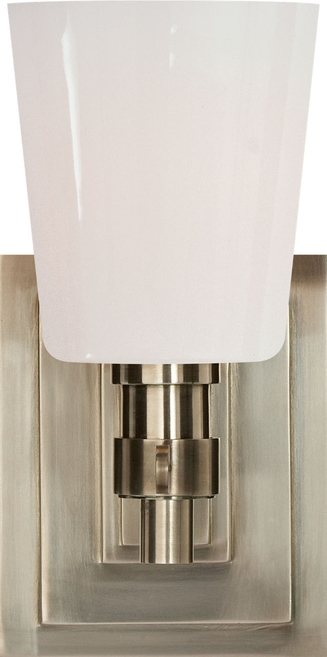 Bryant Single Bath Sconce | Antique Nickel | White Glass