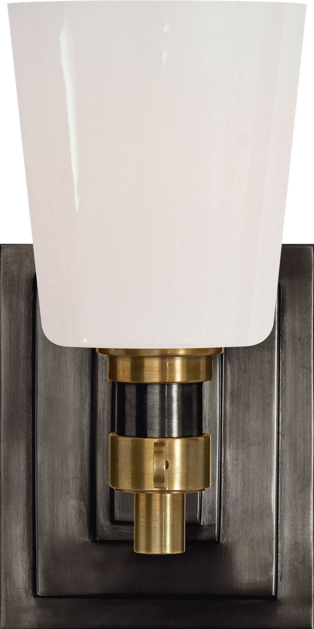 Bryant Single Bath Sconce | Bronze and Hand-Rubbed Antique Brass | White Glass