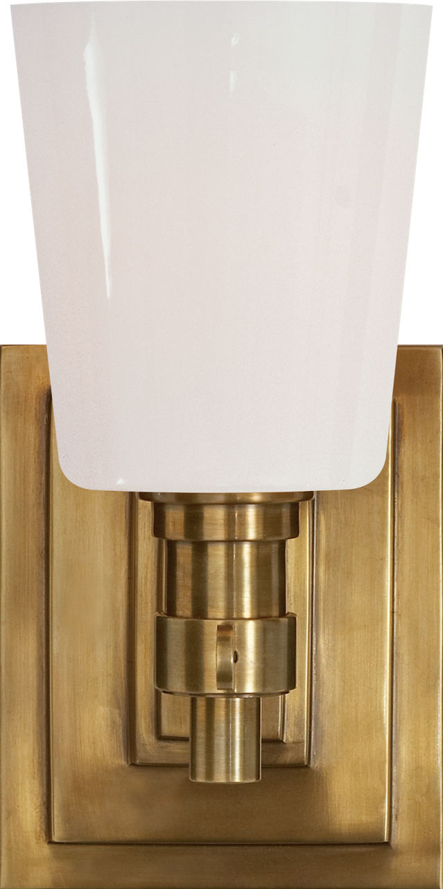 Bryant Single Bath Sconce | Hand-Rubbed Antique Brass | White Glass