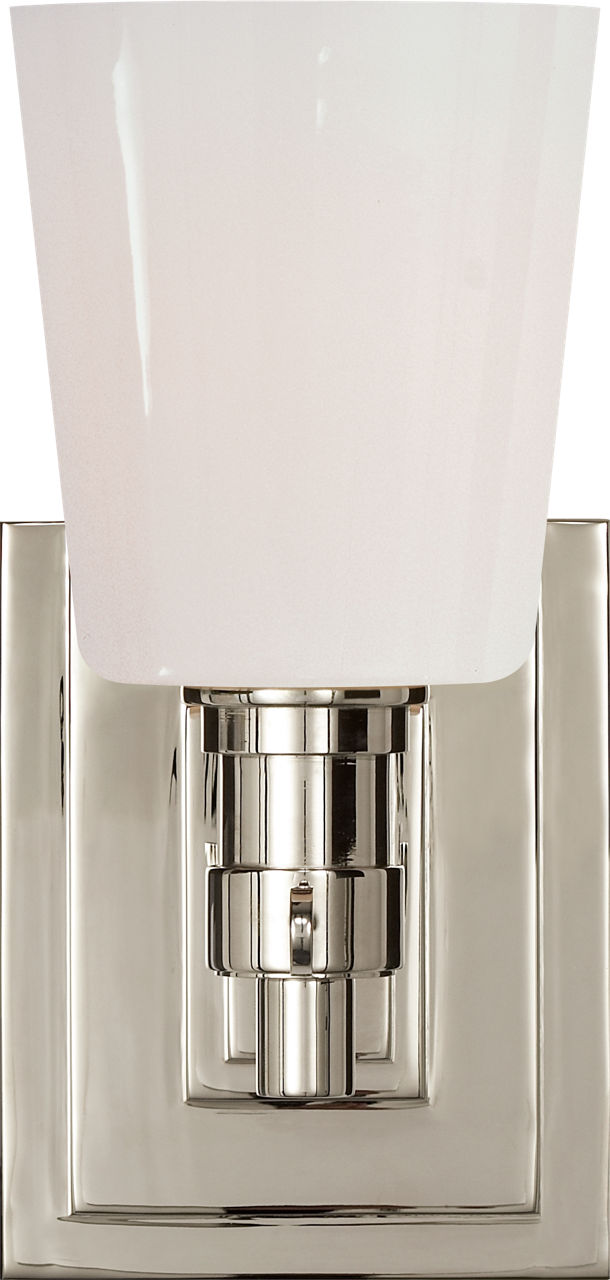 Bryant Single Bath Sconce | Polished Nickel | White Glass