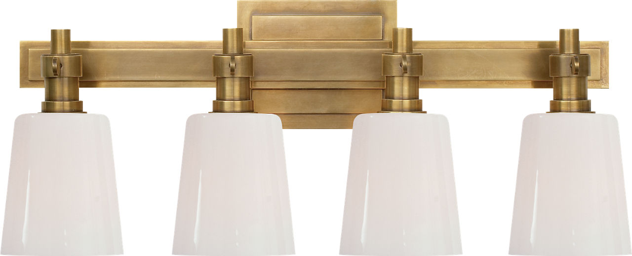 Bryant Four-Light Bath Sconce | Hand-Rubbed Antique Brass | White Glass