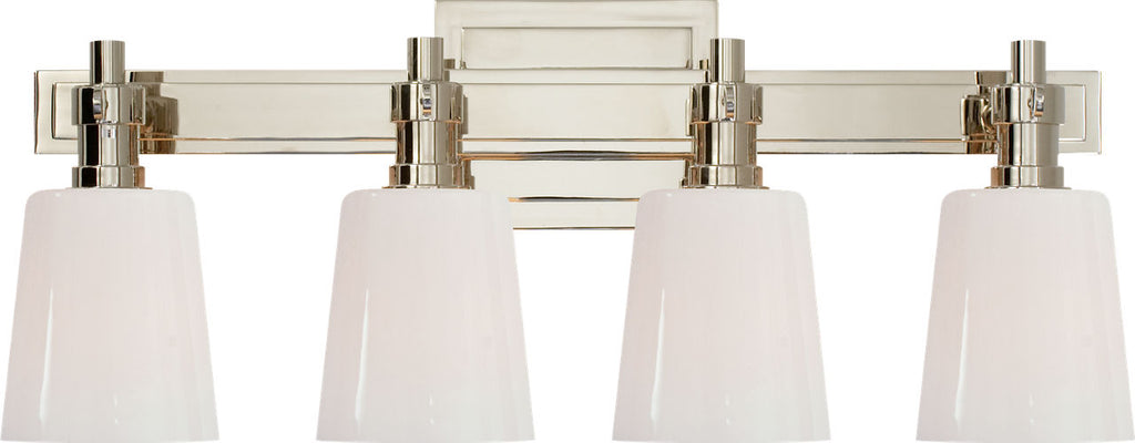 Bryant Four-Light Bath Sconce | Polished Nickel | White Glass