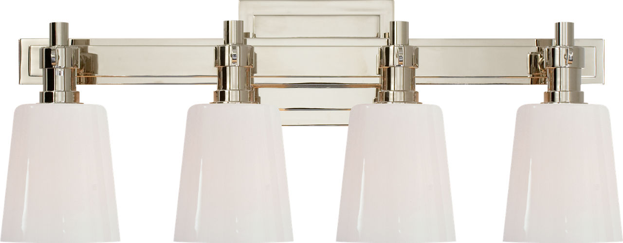Bryant Four-Light Bath Sconce | Polished Nickel | White Glass