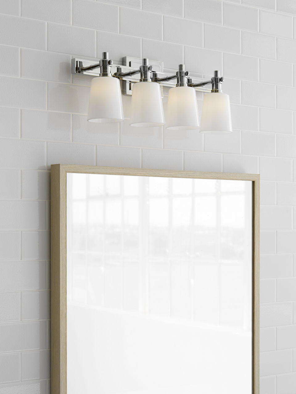 Bryant Four-Light Bath Sconce | Polished Nickel | White Glass