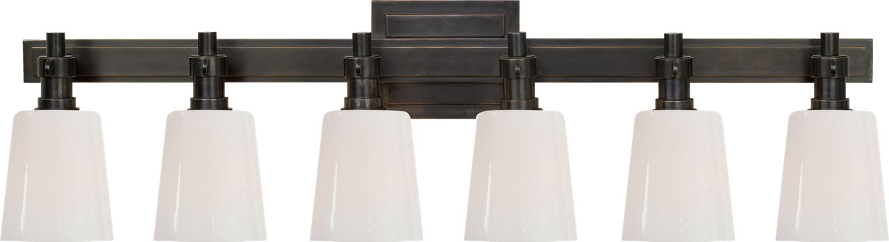 Bryant Six-Light Linear Bath Sconce | Bronze | White Glass