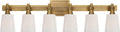 Bryant Six-Light Linear Bath Sconce | Hand-Rubbed Antique Brass | White Glass