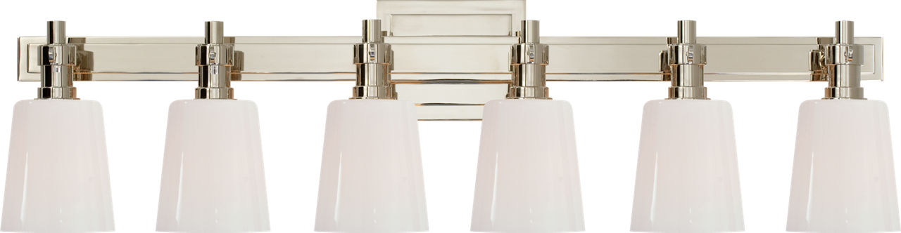 Bryant Six-Light Linear Bath Sconce | Polished Nickel | White Glass