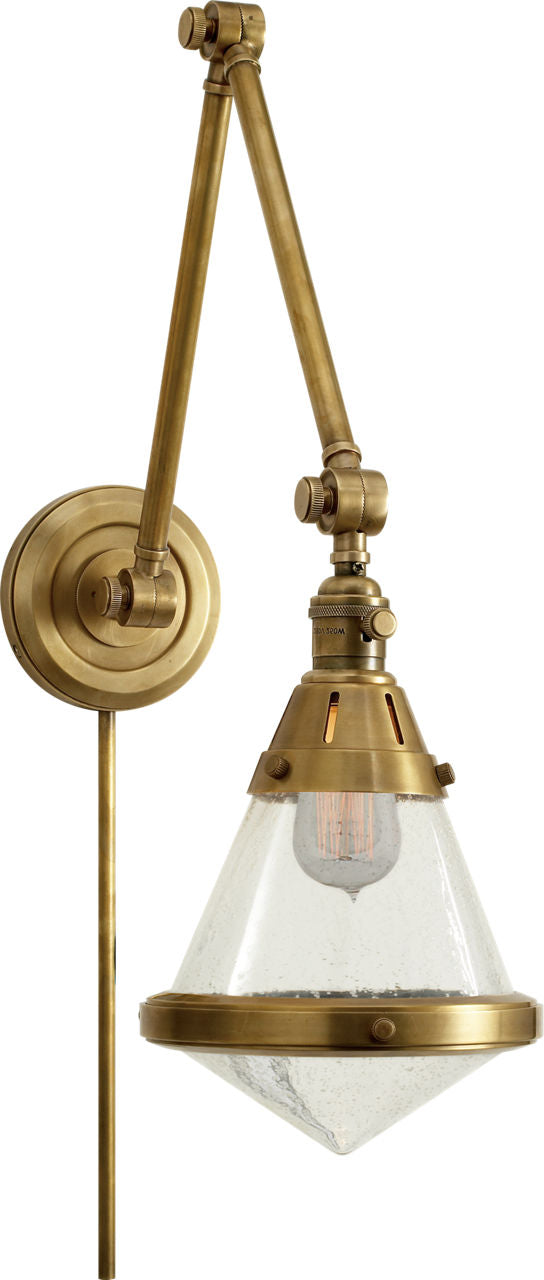 Gale Library Wall Light | Hand-Rubbed Antique Brass | Seeded Glass