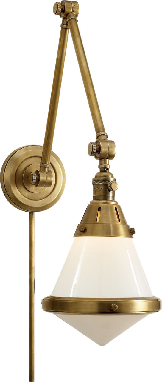 Gale Library Wall Light | Hand-Rubbed Antique Brass | White Glass