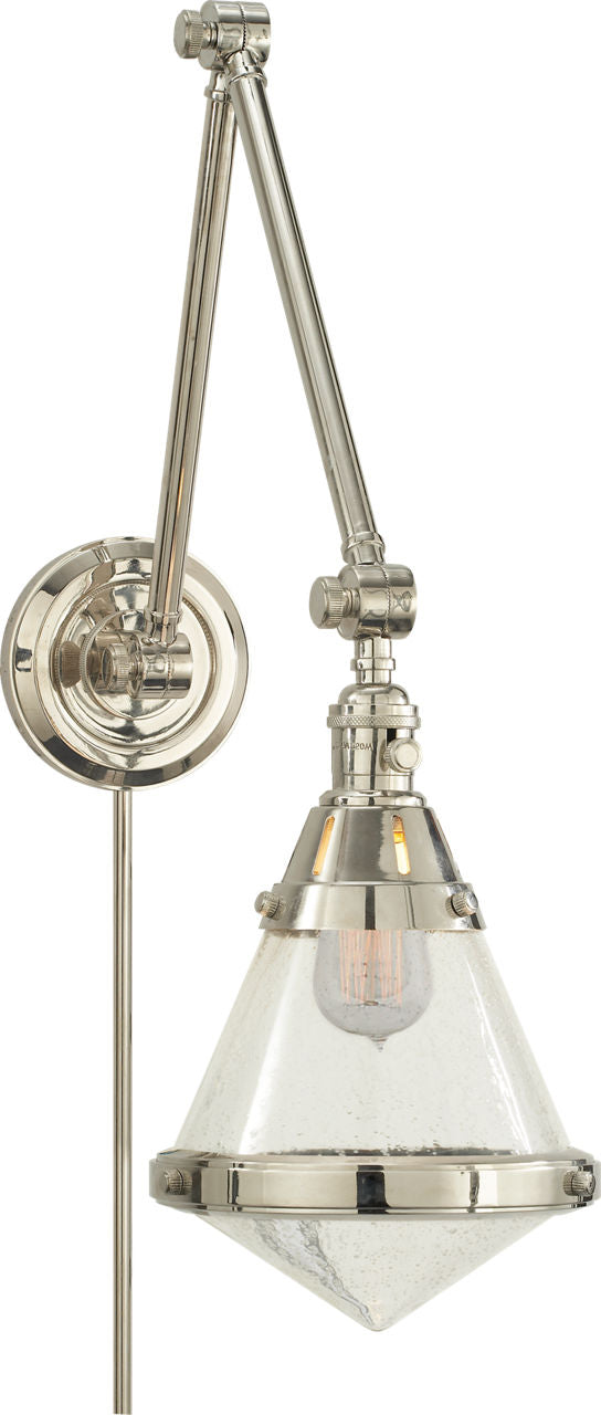 Gale Library Wall Light | Polished Nickel | Seeded Glass