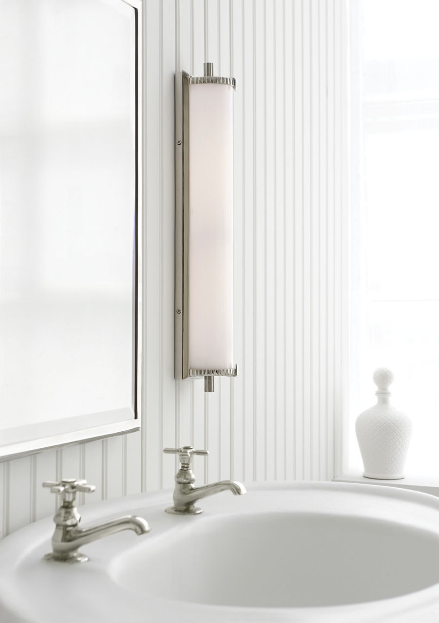Calliope Tall Bath Light | Polished Nickel | White Glass