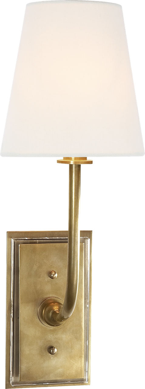 Hulton Sconce | Hand-Rubbed Antique Brass | Crystal Backplate | Linen Shade
