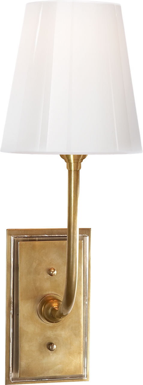 Hulton Sconce | Hand-Rubbed Antique Brass | Crystal Backplate and White Glass Shade