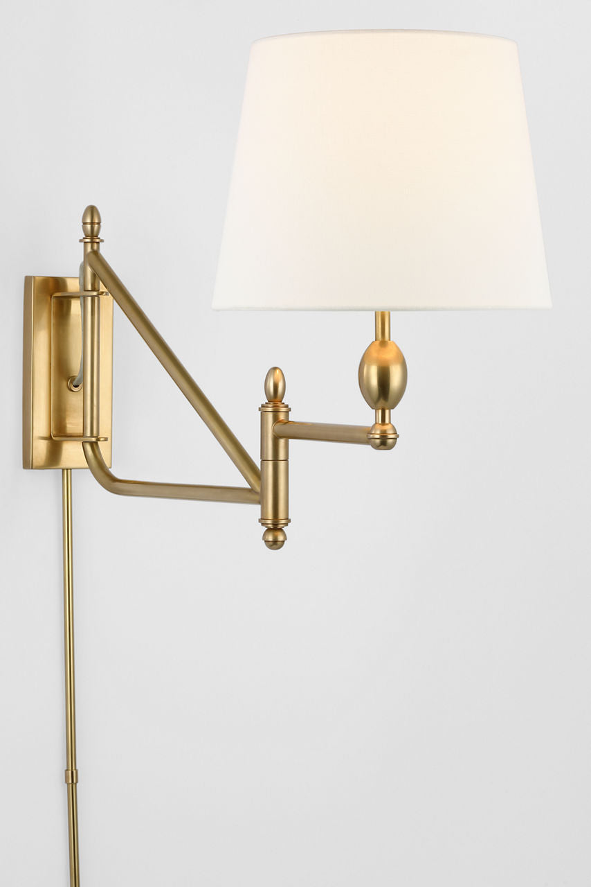 Paulo Small Bracket Light | Hand-Rubbed Antique Brass | Linen Shade