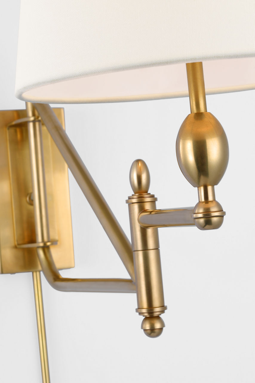 Paulo Small Bracket Light | Hand-Rubbed Antique Brass | Linen Shade
