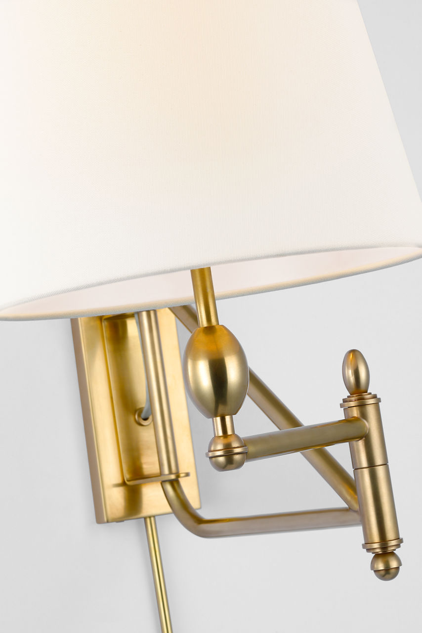 Paulo Small Bracket Light | Hand-Rubbed Antique Brass | Linen Shade