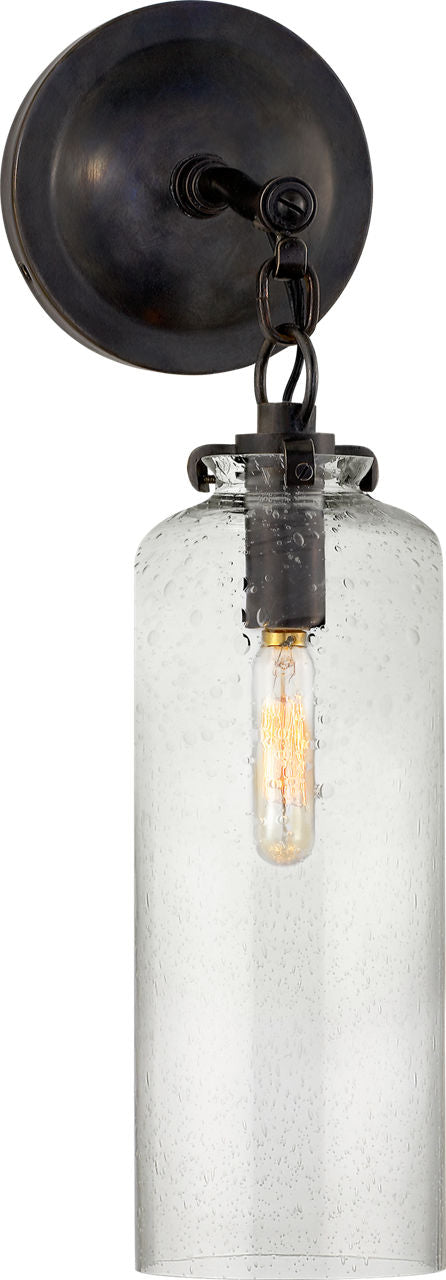 Katie Small Cylinder Sconce | Bronze | Seeded Glass