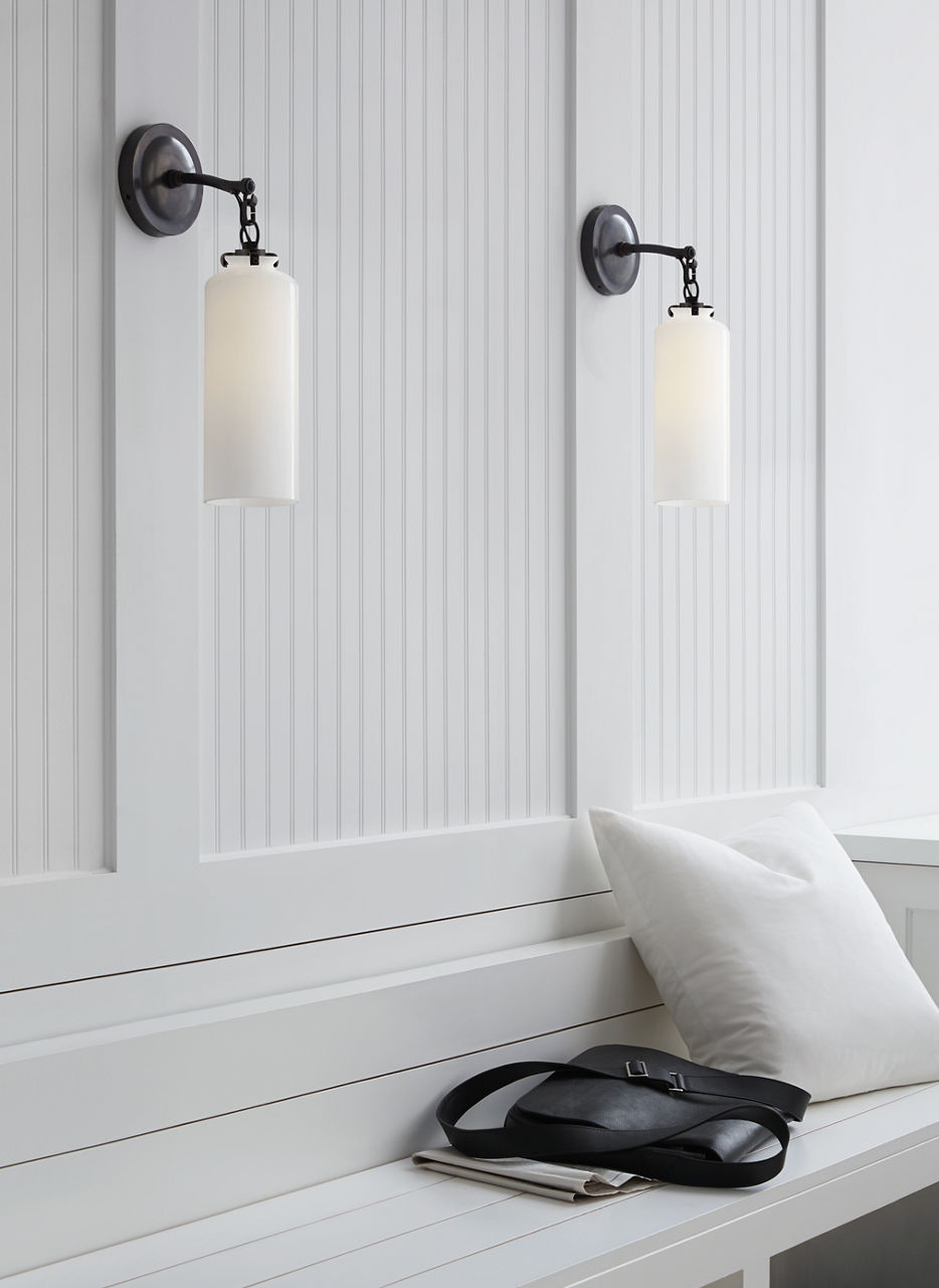 Katie Small Cylinder Sconce | Bronze | White Glass
