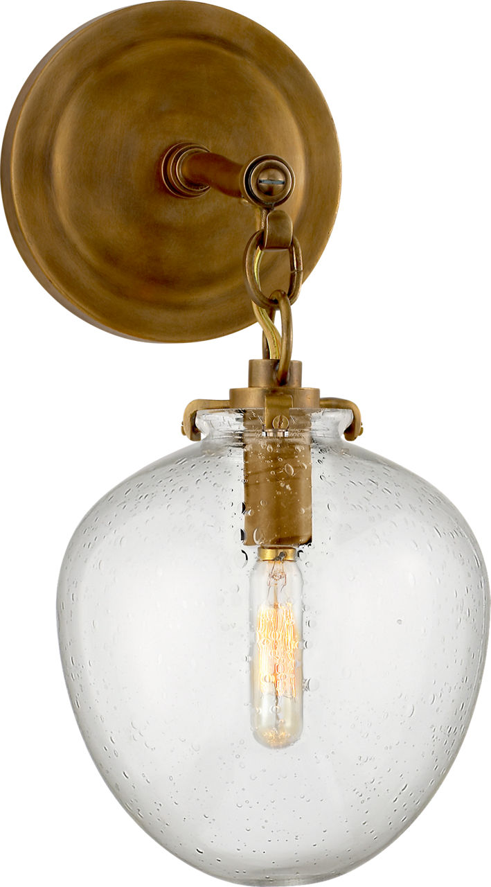 Katie Small Acorn Sconce | Hand-Rubbed Antique Brass | Seeded Glass