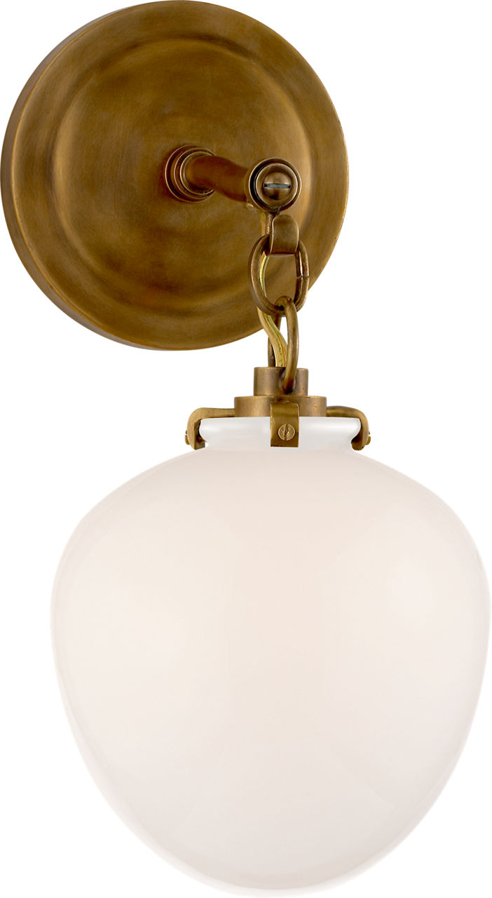 Katie Small Acorn Sconce | Hand-Rubbed Antique Brass | White Glass