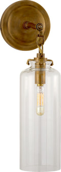 Katie Small Cylinder Sconce | Hand-Rubbed Antique Brass | Clear Glass
