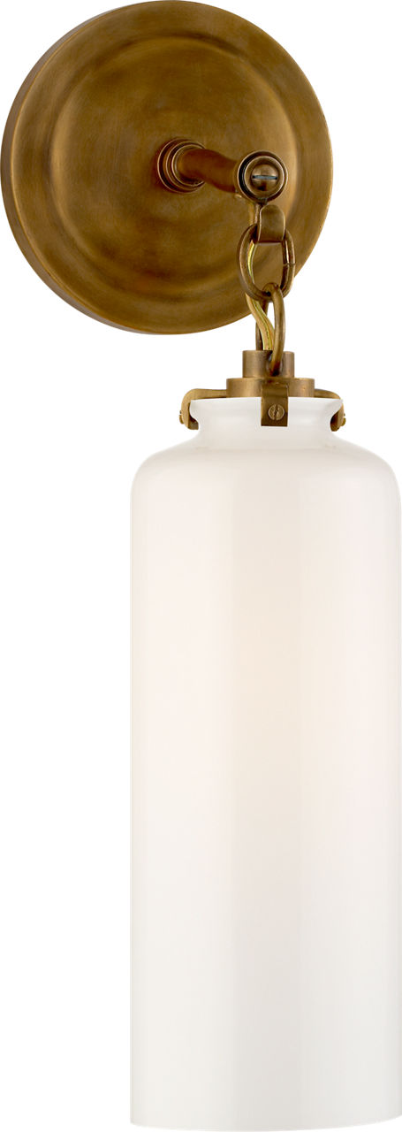 Katie Small Cylinder Sconce | Hand-Rubbed Antique Brass | White Glass