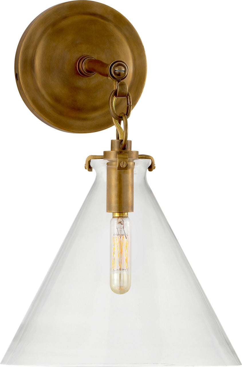 Katie Small Conical Sconce | Hand-Rubbed Antique Brass | Clear Glass