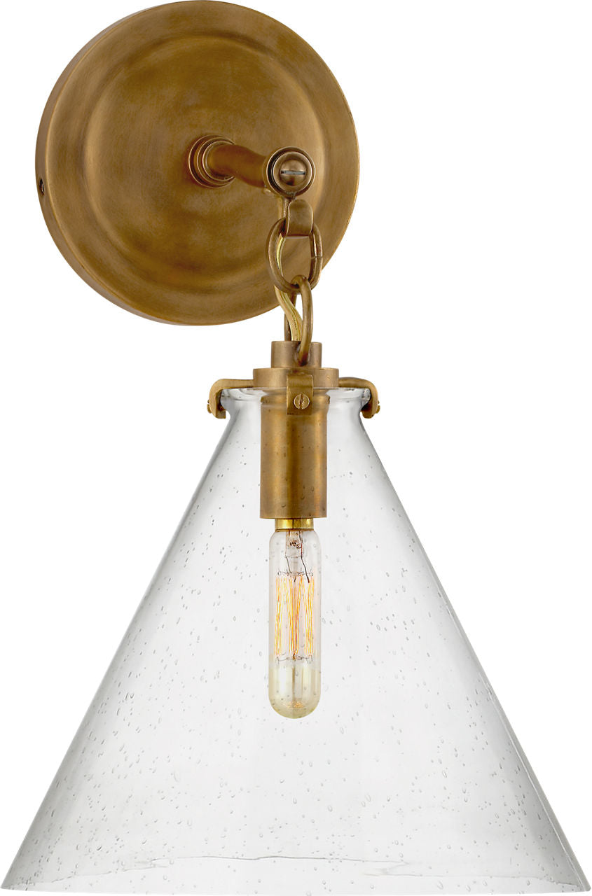 Katie Small Conical Sconce | Hand-Rubbed Antique Brass | Seeded Glass