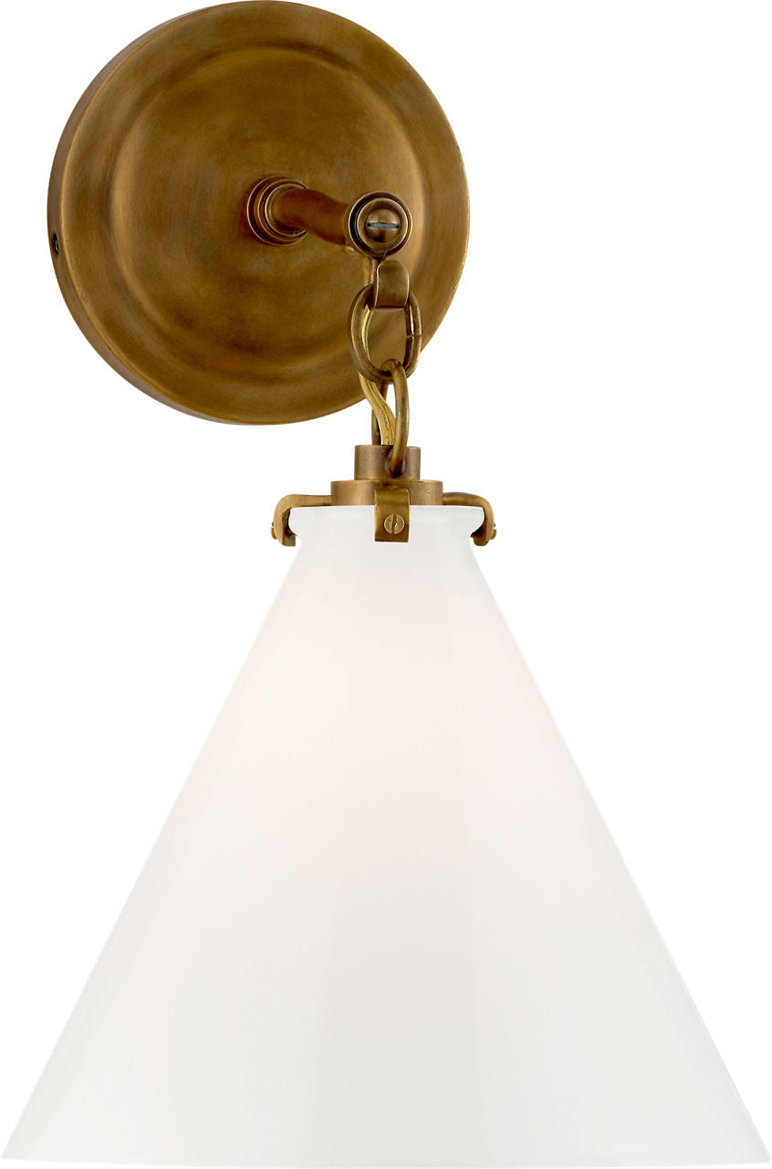 Katie Small Conical Sconce | Hand-Rubbed Antique Brass | White Glass