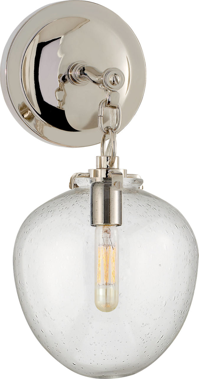 Katie Small Acorn Sconce | Polished Nickel | Seeded Glass