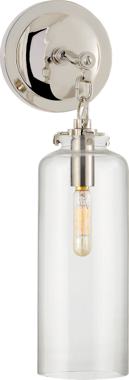 Katie Small Cylinder Sconce | Polished Nickel | Clear Glass