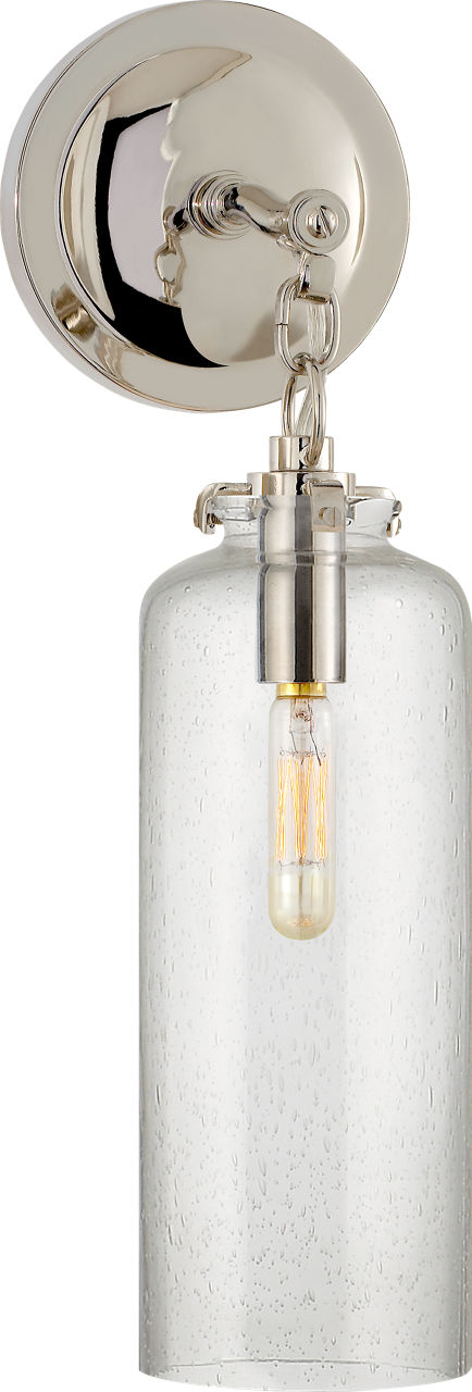 Katie Small Cylinder Sconce | Polished Nickel | Seeded Glass