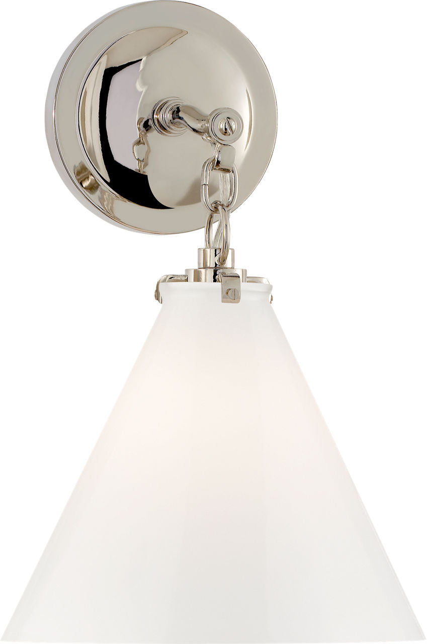 Katie Small Conical Sconce | Polished Nickel | White Glass