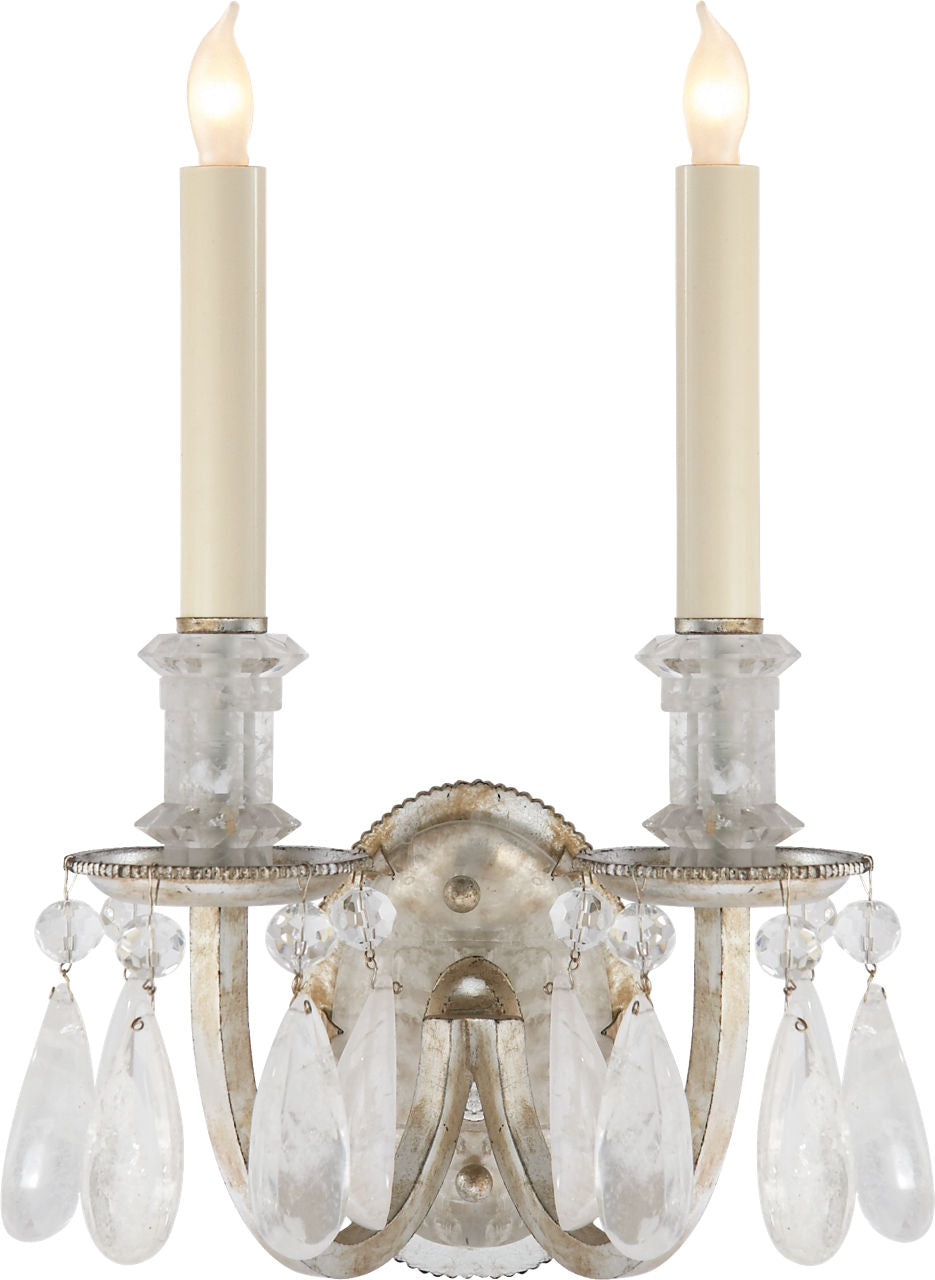 Elizabeth Double Sconce | Burnished Silver Leaf | Quartz