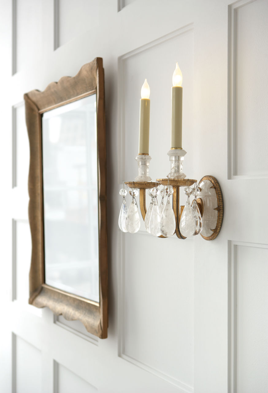 Elizabeth Double Sconce | Gilded Iron | Quartz