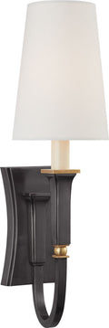 Delphia Small Single Sconce | Bronze and Hand-Rubbed Antique Brass | Linen Shade