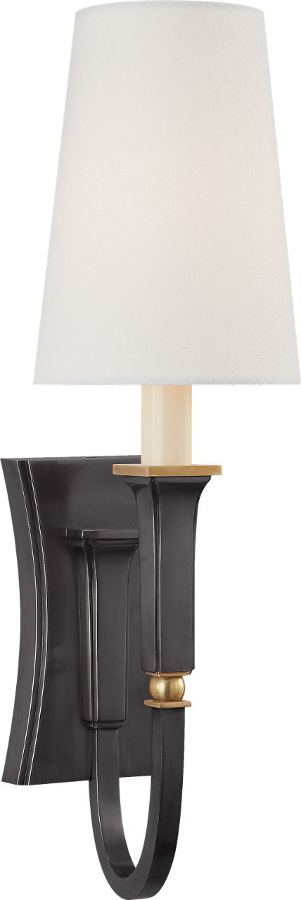 Delphia Small Single Sconce | Bronze and Hand-Rubbed Antique Brass | Linen Shade