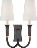 Delphia Large Double Arm Sconce | Bronze and Hand-Rubbed Antique Brass | Linen Shade
