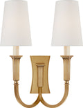 Delphia Large Double Arm Sconce | Hand-Rubbed Antique Brass | Linen Shade