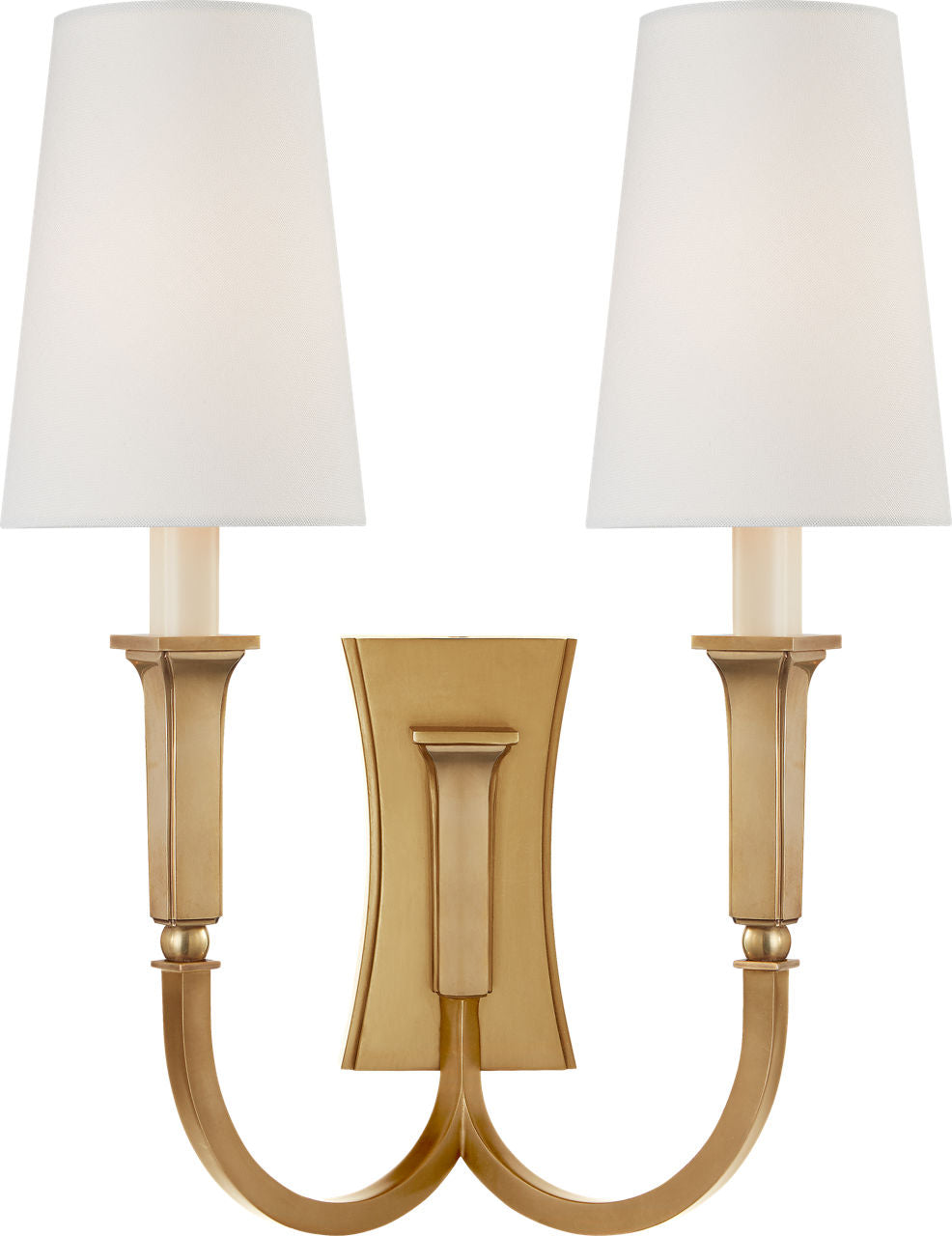Delphia Large Double Arm Sconce | Hand-Rubbed Antique Brass | Linen Shade