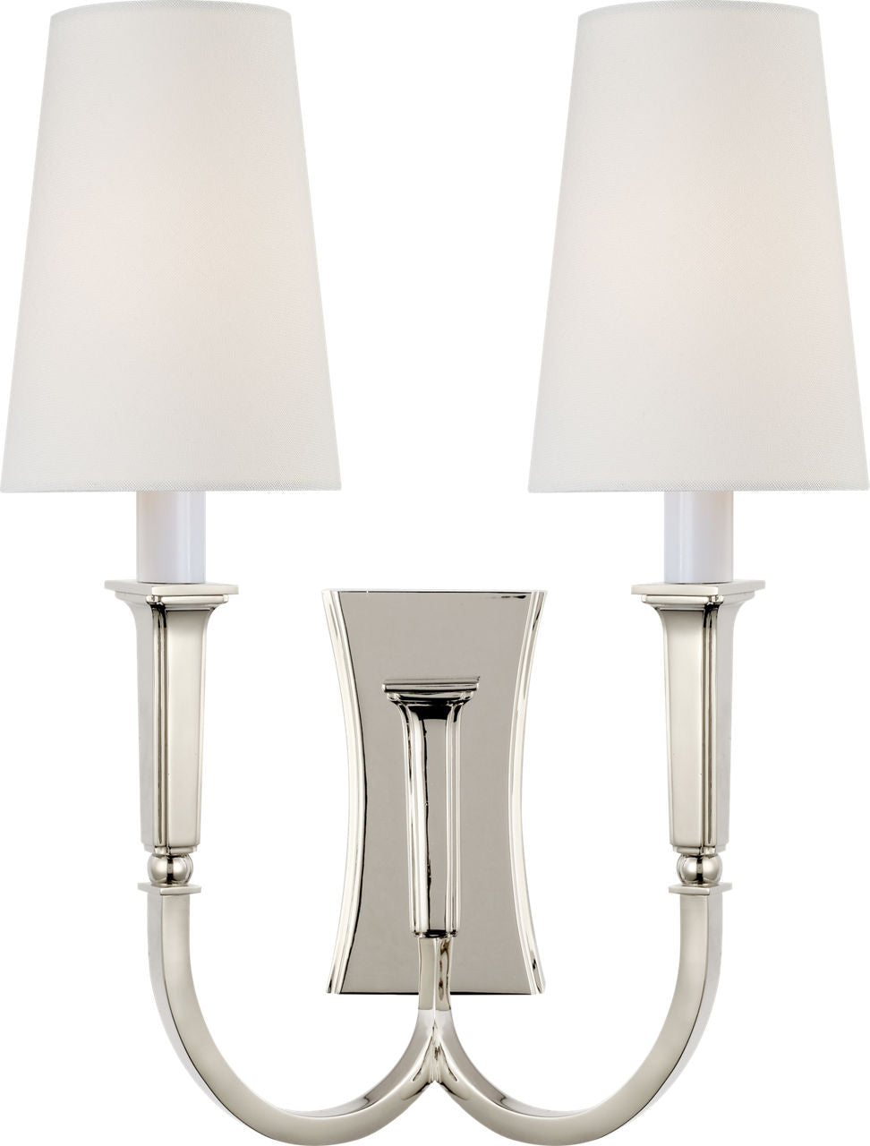 Delphia Large Double Arm Sconce | Polished Nickel | Linen Shade