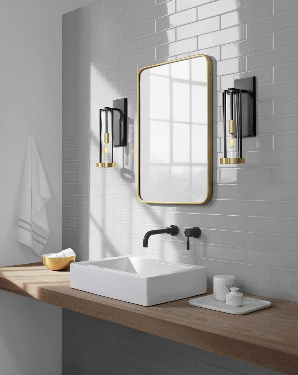Calix Bracketed Sconce | Bronze and Brass | Clear Glass
