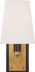 Watson Small Sconce | Bronze and Hand-Rubbed Antique Brass | Linen Shade