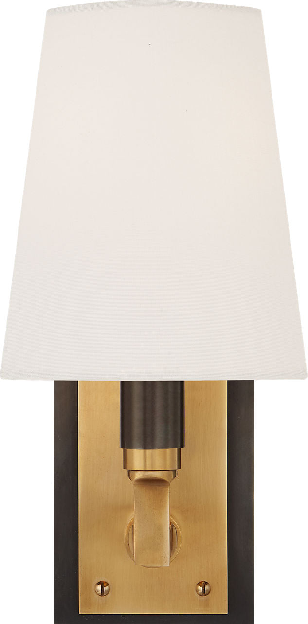 Watson Small Sconce | Bronze and Hand-Rubbed Antique Brass | Linen Shade