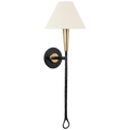 Cavalli 27" Tail Sconce | Aged Iron and Hand-Rubbed Antique Brass | Linen Shade