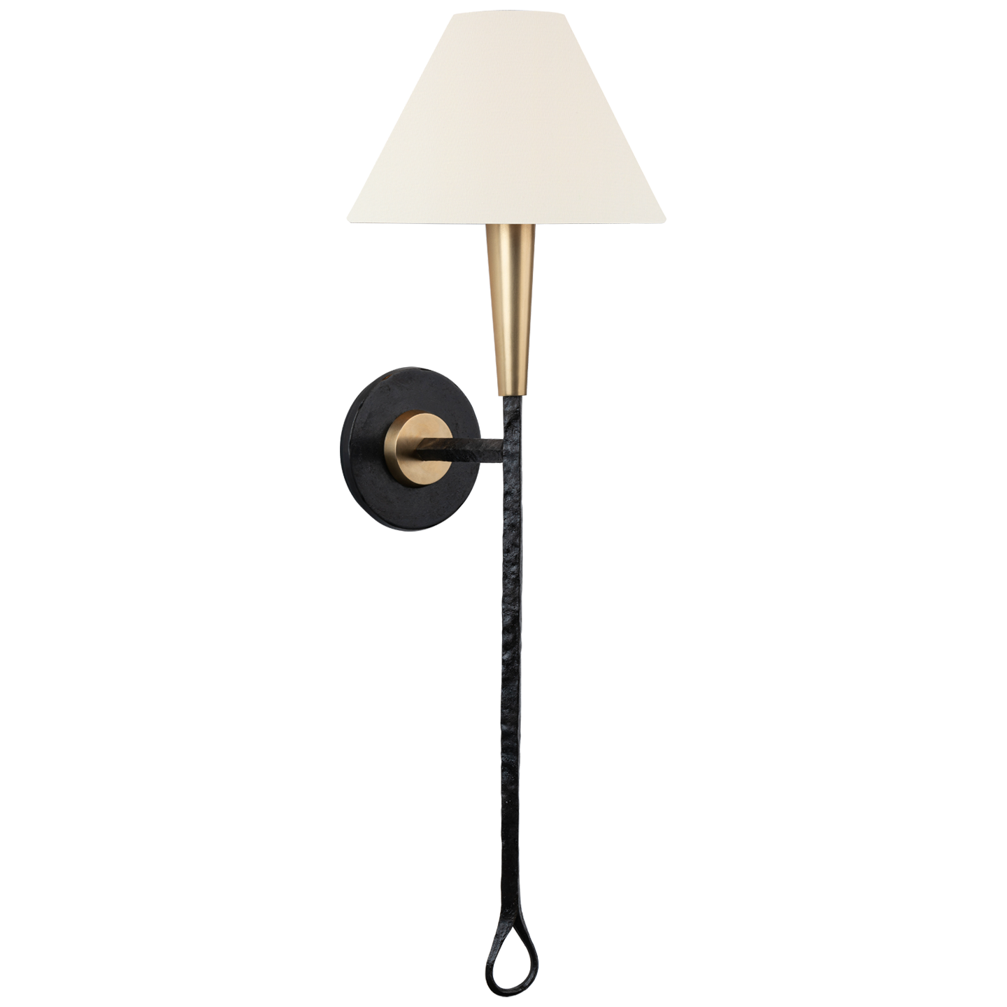 Cavalli 27" Tail Sconce | Aged Iron and Hand-Rubbed Antique Brass | Linen Shade