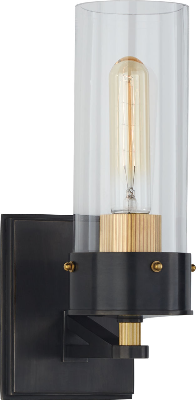 Marais Medium Bath Sconce | Bronze and Hand-Rubbed Antique Brass | Clear Glass