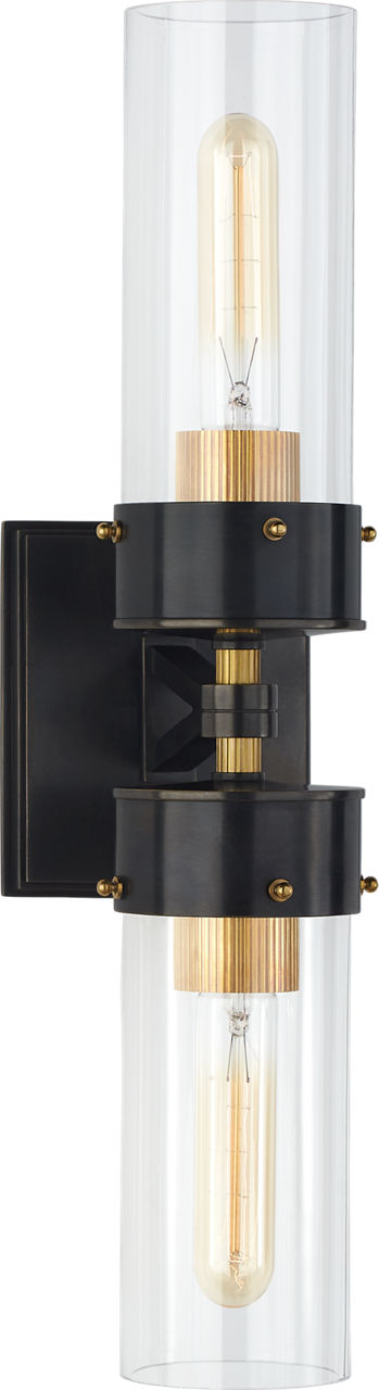 Marais Large Double Bath Sconce | Bronze and Hand-Rubbed Antique Brass | Clear Glass