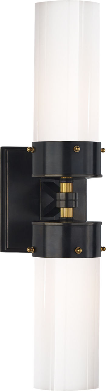 Marais Large Double Bath Sconce | Bronze and Hand-Rubbed Antique Brass | White Glass