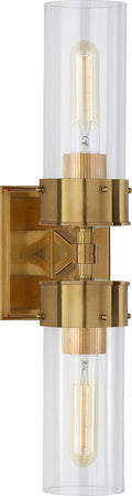 Marais Large Double Bath Sconce | Hand-Rubbed Antique Brass | Clear Glass